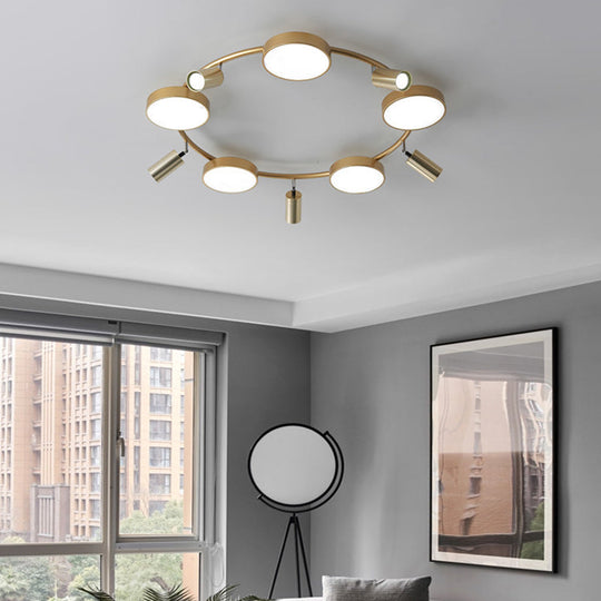 Modern Gold Semi - Flush Circle Ceiling Light With 10 Bulbs For Living Room