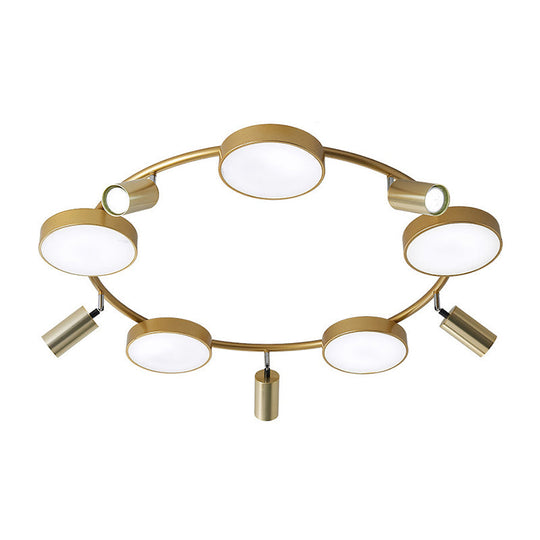 Modern Gold Semi - Flush Circle Ceiling Light With 10 Bulbs For Living Room