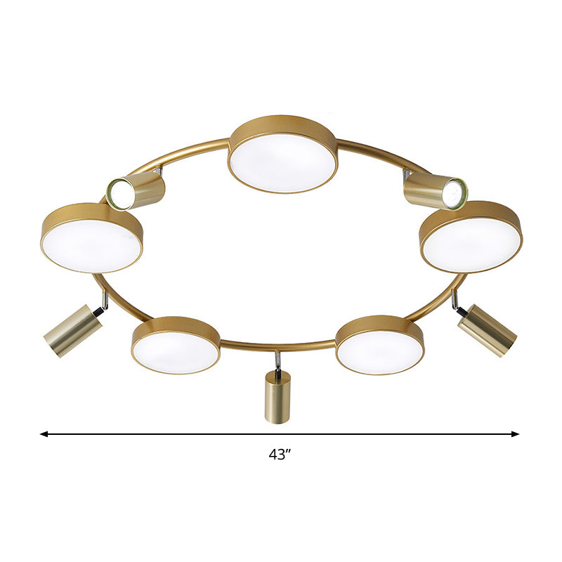 Modern Gold Semi - Flush Circle Ceiling Light With 10 Bulbs For Living Room
