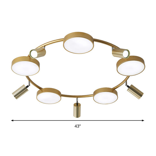 Modern Gold Semi - Flush Circle Ceiling Light With 10 Bulbs For Living Room