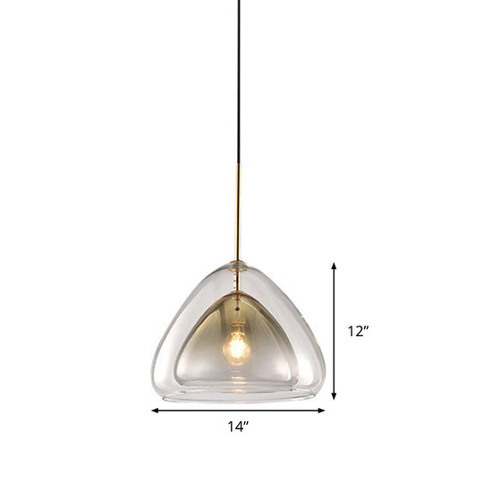 Nordic Double Glass Cone Pendant Light Fixture - 12’’/14’’ Wide Champagne Suspension