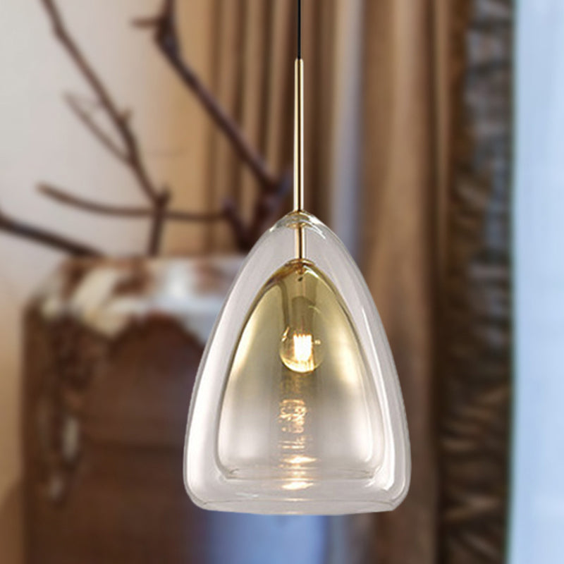 Nordic Double Glass Cone Pendant Light Fixture - 12’’/14’’ Wide Champagne Suspension Champagne / 12’’