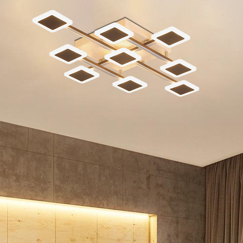 Sleek Square Semi - Flush Mount Acrylic Ceiling Light Fixture - 31.5’/35.5’ Wide Brown 9/12