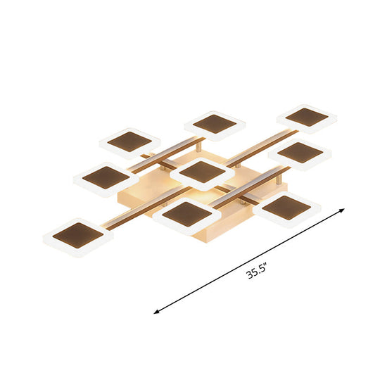 Sleek Square Semi - Flush Mount Acrylic Ceiling Light Fixture - 31.5’/35.5’ Wide Brown 9/12