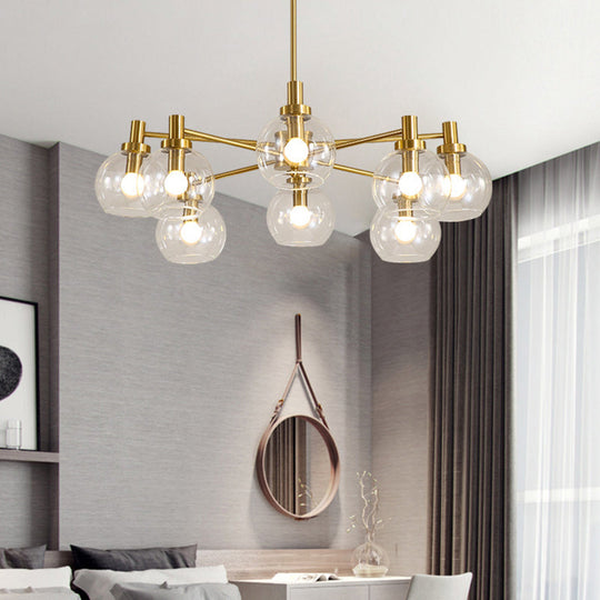 Radial Clear Glass Gold Chandelier Light Fixture - Postmodern Hanging With 8/12 Lights