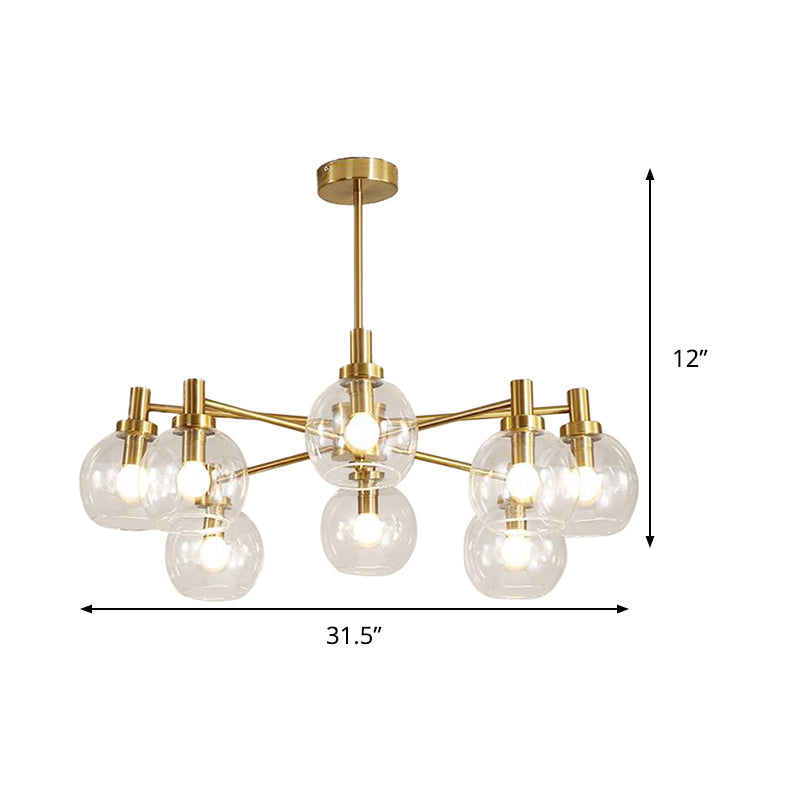 Radial Clear Glass Gold Chandelier Light Fixture - Postmodern Hanging With 8/12 Lights