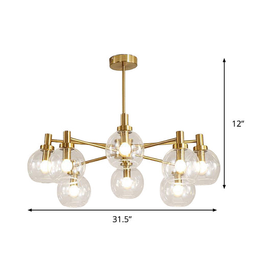 Radial Clear Glass Gold Chandelier Light Fixture - Postmodern Hanging With 8/12 Lights