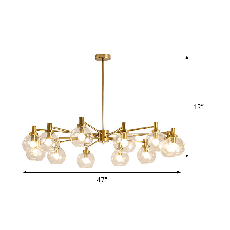 Postmodern Clear Glass Gold Chandelier Light Fixture - 8/12 Lights Radial Hang
