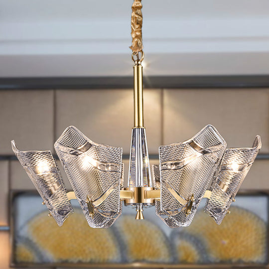 Modern Lattice Glass Shield Hanging Lamp: 6/8 Heads Brass Chandelier