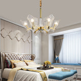 Postmodern Brass Chandelier With Clear Lattice Glass Shield 6/8 Heads Light Fixture