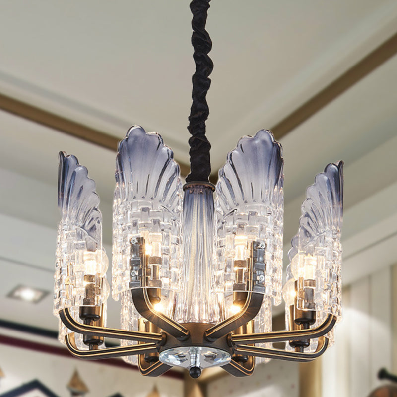 Contemporary Textured Glass Scallop Chandelier 8/10/12 Heads Black Hanging Ceiling Light Fixture