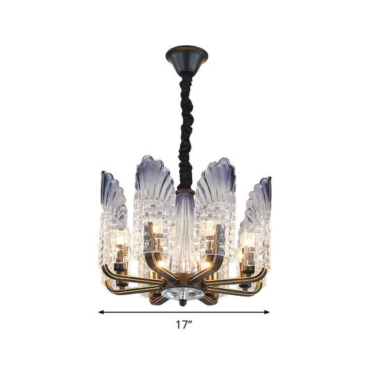 Contemporary Textured Glass Scallop Chandelier 8/10/12 Heads Black Hanging Ceiling Light Fixture