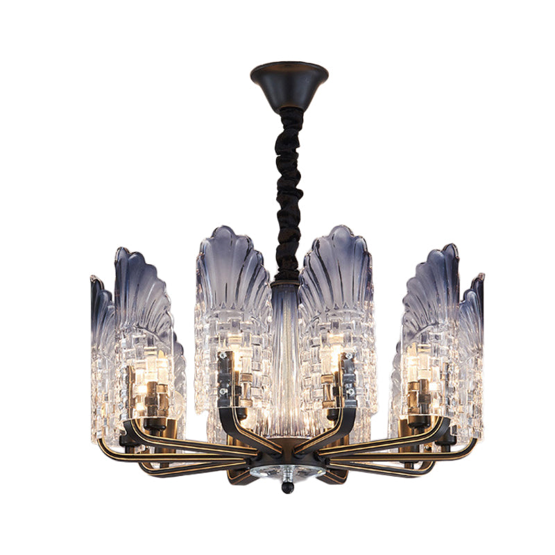 Contemporary Textured Glass Scallop Chandelier Light Fixture - 8/10/12 Black Heads Hanging Ceiling