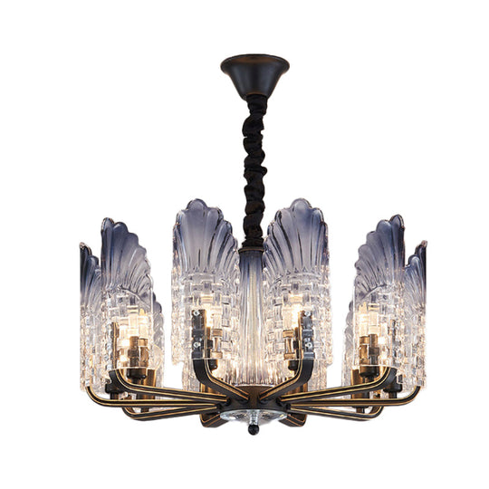 Contemporary Textured Glass Scallop Chandelier Light Fixture - 8/10/12 Black Heads Hanging Ceiling