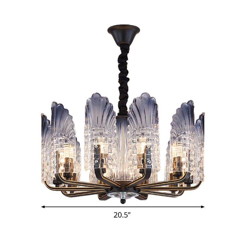 Contemporary Textured Glass Scallop Chandelier Light Fixture - 8/10/12 Black Heads Hanging Ceiling