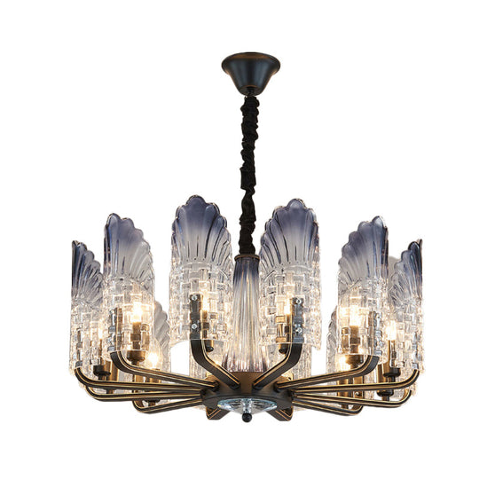 Contemporary Textured Glass Scallop Chandelier Light Fixture - 8/10/12 Black Heads Hanging Ceiling