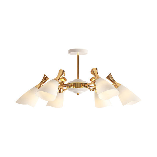 Frosted Glass Gold Chandelier With Modern Cone Design And 6/8 Lights In Warm/White