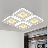 Modern Square Flushmount Acrylic Ceiling Light Fixture - 4 Heads White 19.5/23.5 Wide / 19.5