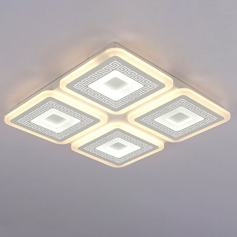 Modern Square Flushmount Acrylic Ceiling Light Fixture - 4 Heads White 19.5’/23.5’ Wide