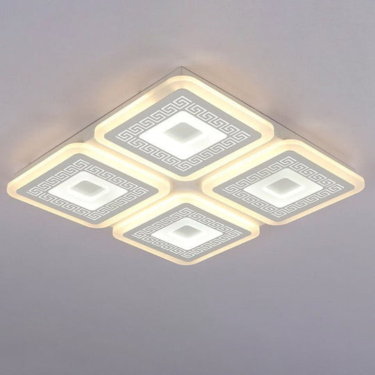 Modern Square Flushmount Acrylic Ceiling Light Fixture - 4 Heads White 19.5’/23.5’ Wide