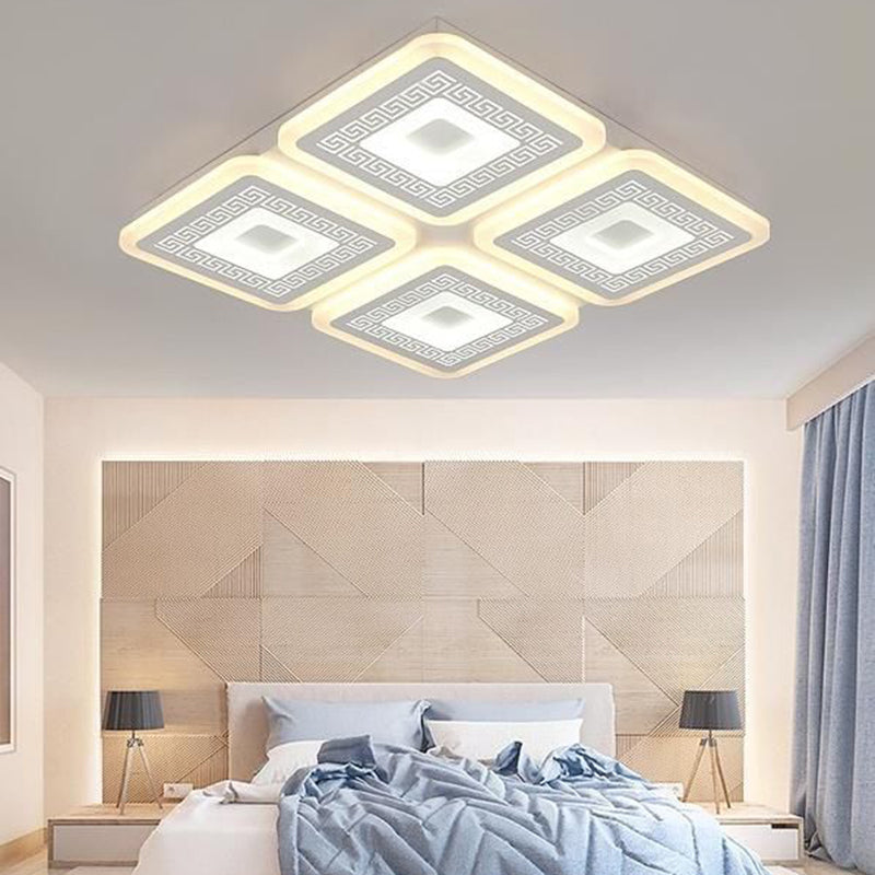 Modern Square Flushmount Acrylic Ceiling Light Fixture - 4 Heads White 19.5/23.5 Wide