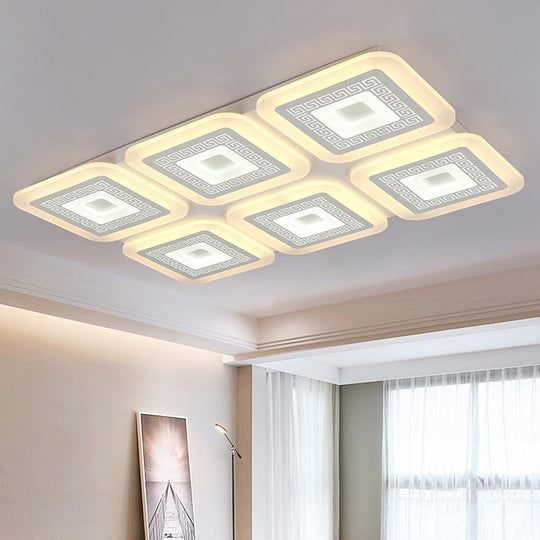 Contemporary Rectangular Ceiling Light With 6 White Bulbs - Perfect For The Living Room