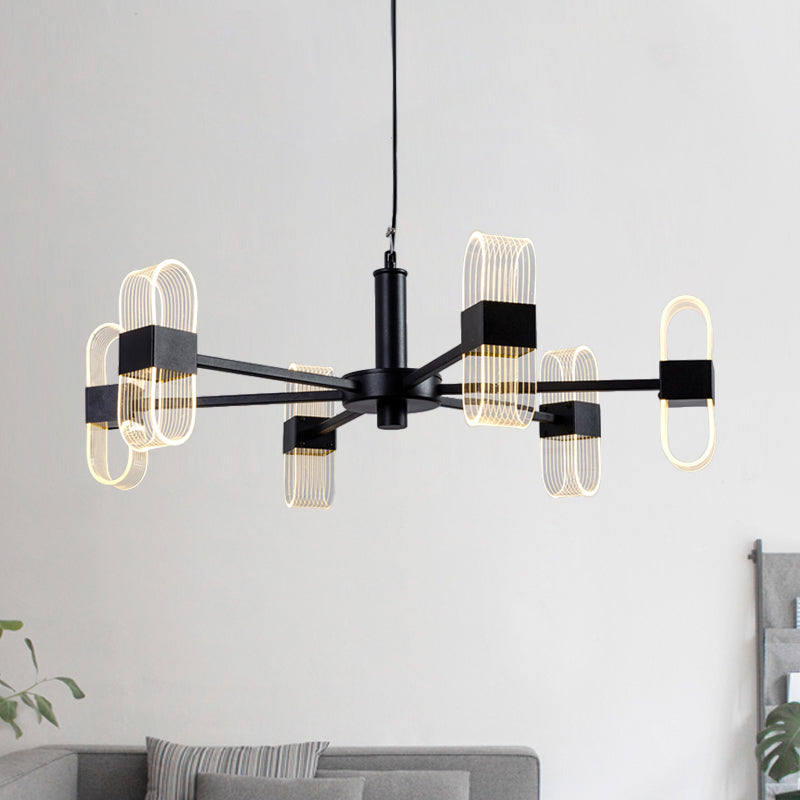 Oval Chandelier With Acrylic Heads And Black Rod For Modern Living Room - Available In Warm/White