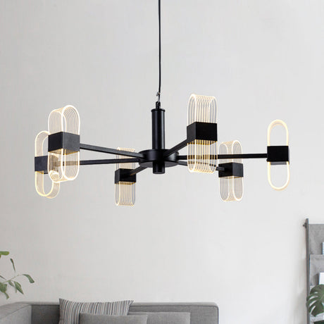 Oval Chandelier With Acrylic Heads And Black Rod For Modern Living Room - Available In Warm/White