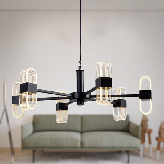 Oval Chandelier With Acrylic Heads And Black Rod For Modern Living Room - Available In Warm/White