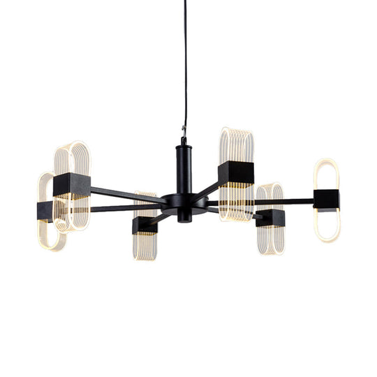 Modern Oval Chandelier Light - Acrylic 6/8/12 Heads Living Room Hanging Lamp With Black Rod