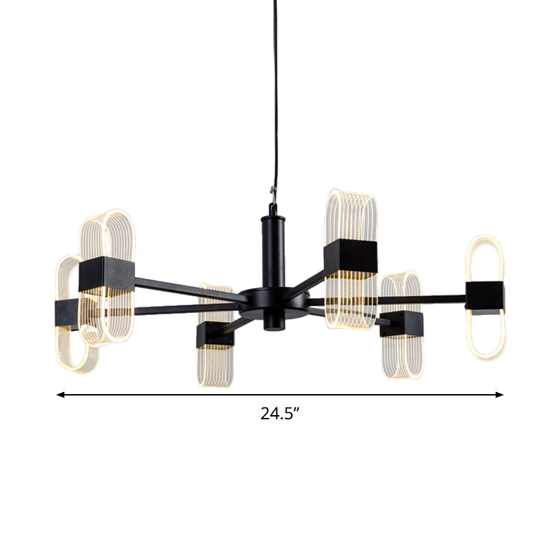 Oval Chandelier With Acrylic Heads And Black Rod For Modern Living Room - Available In Warm/White