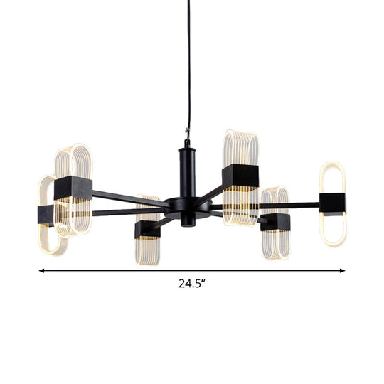 Oval Chandelier With Acrylic Heads And Black Rod For Modern Living Room - Available In Warm/White
