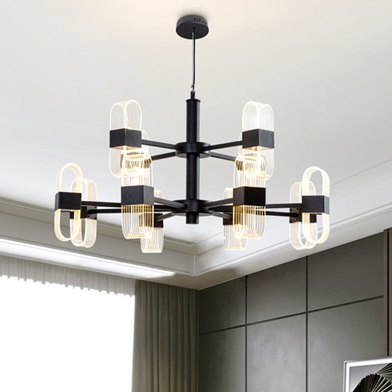 Oval Chandelier With Acrylic Heads And Black Rod For Modern Living Room - Available In Warm/White