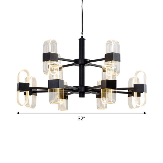 Modern Oval Chandelier Light - Acrylic 6/8/12 Heads Living Room Hanging Lamp With Black Rod