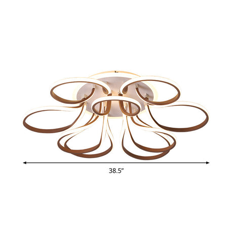 Modern Acrylic Flush Mount Ceiling Light Fixture - Bend Design 9/12 Heads Brown 38.5/46.5 Wide