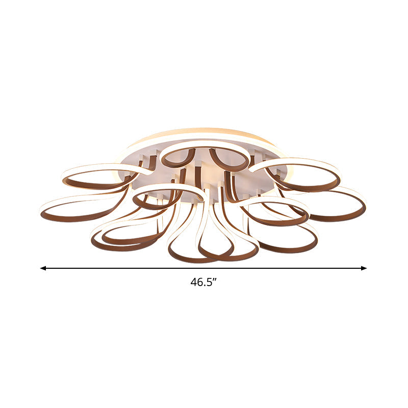 Modern Acrylic Flush Mount Ceiling Light Fixture - Bend Design 9/12 Heads Brown 38.5/46.5 Wide