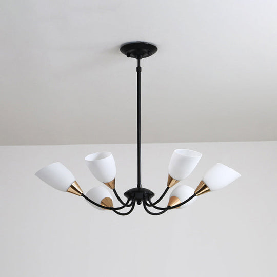 Modern Beveled Glass Chandelier - White & Black Hanging Ceiling Light With Starburst Design | 3/6/8