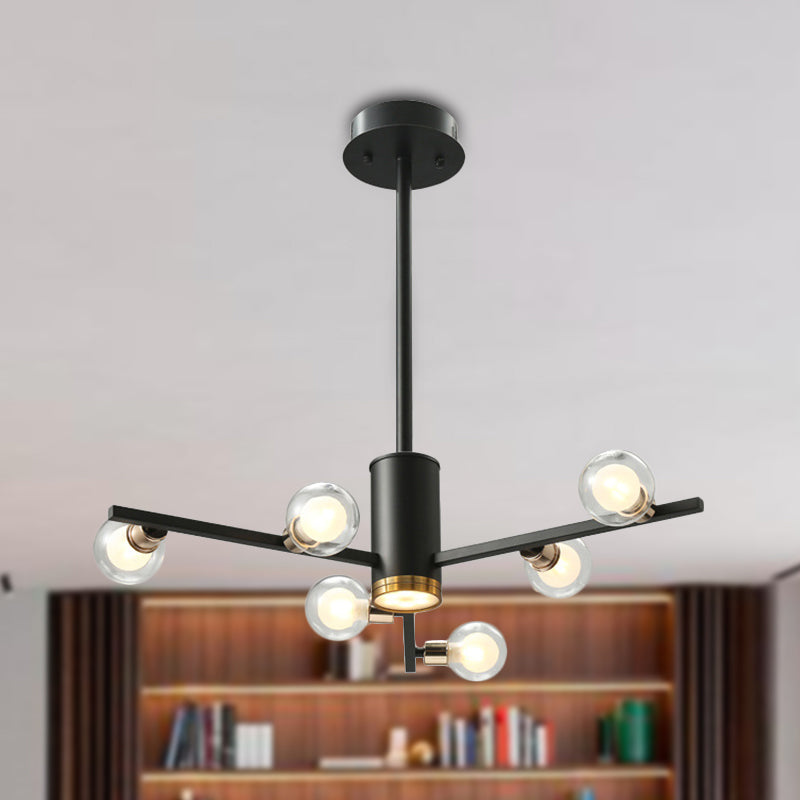 Modern Metal Chandelier Light Fixture - Radial Design 6/10/15 Lights Black With Clear Glass Bubble