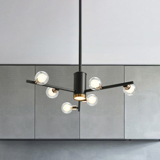 Modern Metal Chandelier Light Fixture - Radial Design 6/10/15 Lights Black With Clear Glass Bubble