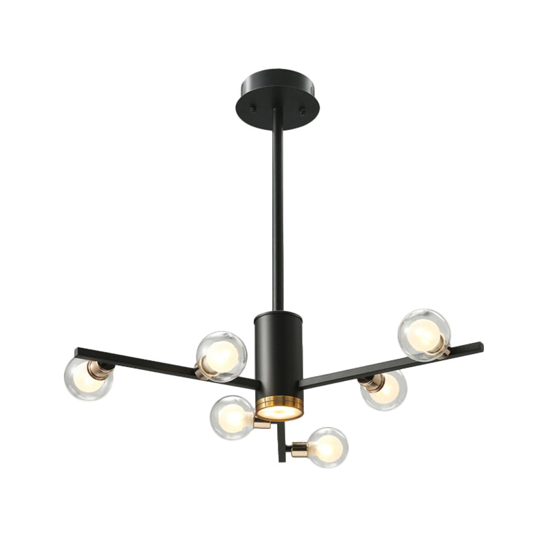 Modern Metal Chandelier Light Fixture - Radial Design 6/10/15 Lights Black With Clear Glass Bubble