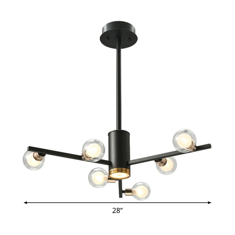 Modern Metal Chandelier Light Fixture - Radial Design 6/10/15 Lights Black With Clear Glass Bubble