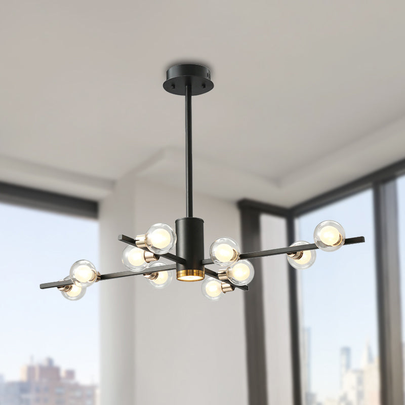 Modern Metal Radial Chandelier Light Fixture With Clear Bubble Glass Shades - 6/10/15 Lights Black