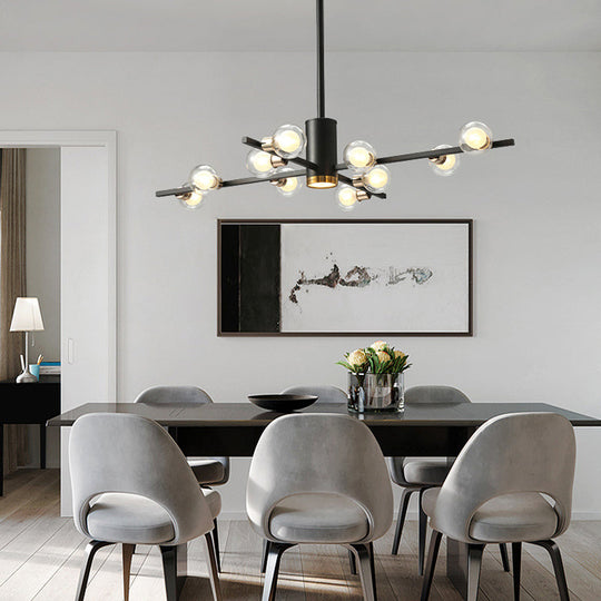 Modern Metal Radial Chandelier Light Fixture With Clear Bubble Glass Shades - 6/10/15 Lights Black