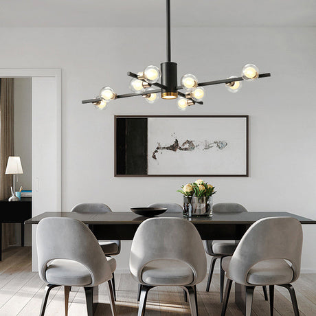 Modern Metal Chandelier Light Fixture - Radial Design 6/10/15 Lights Black With Clear Glass Bubble
