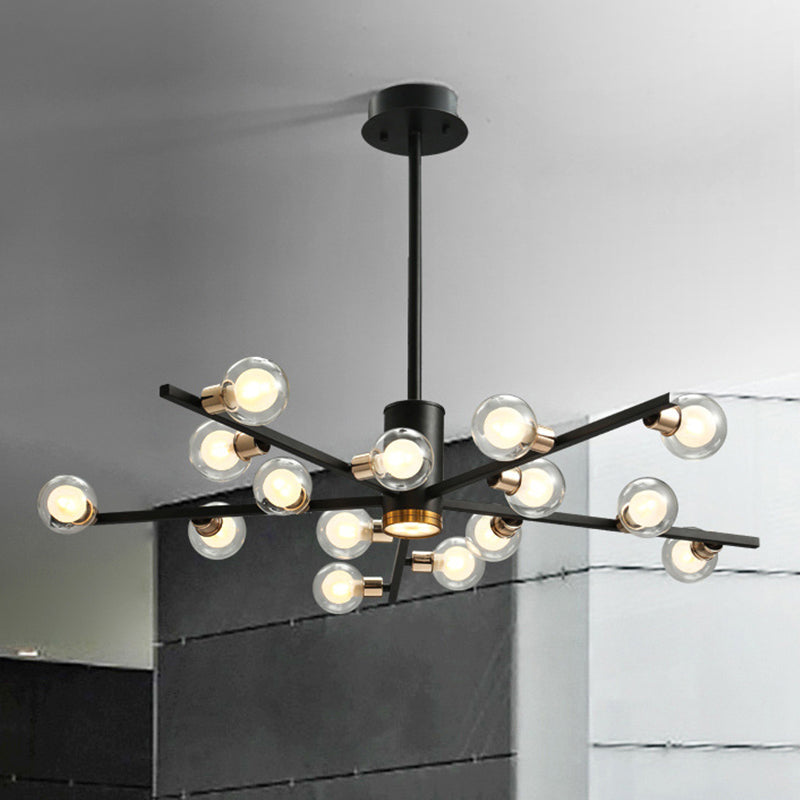Modern Metal Chandelier Light Fixture - Radial Design 6/10/15 Lights Black With Clear Glass Bubble