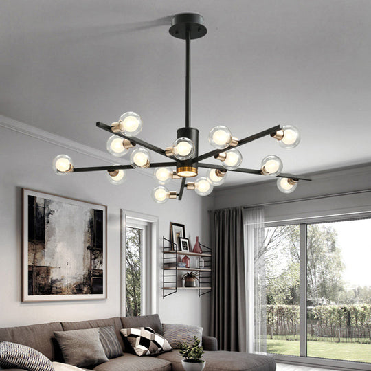 Modern Metal Radial Chandelier Light Fixture With Clear Bubble Glass Shades - 6/10/15 Lights Black