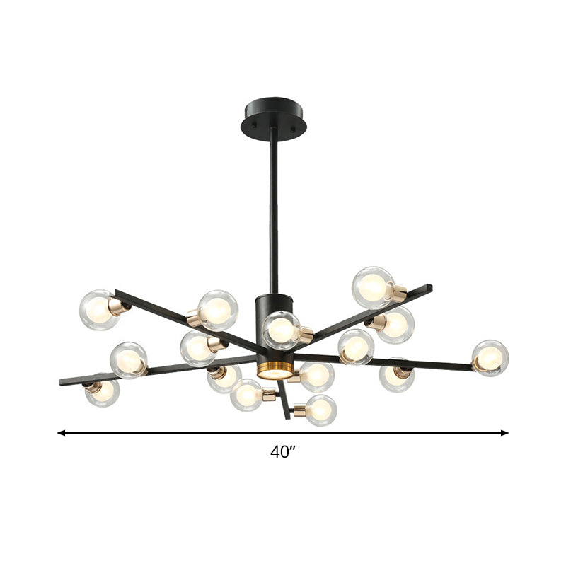 Modern Metal Radial Chandelier Light Fixture With Clear Bubble Glass Shades - 6/10/15 Lights Black