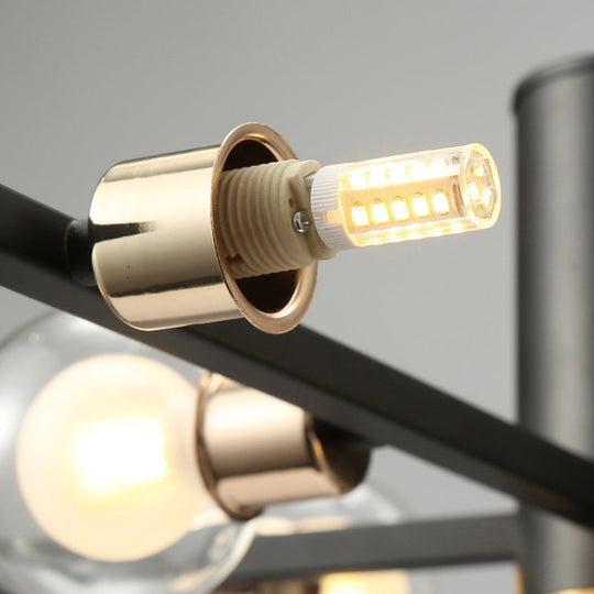 Modern Metal Chandelier Light Fixture - Radial Design 6/10/15 Lights Black With Clear Glass Bubble