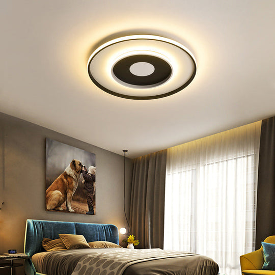 Modern Black Acrylic Circle Ceiling Light Fixture - 18/23.5 Wide Flush Mount With Warm/White/3 Color