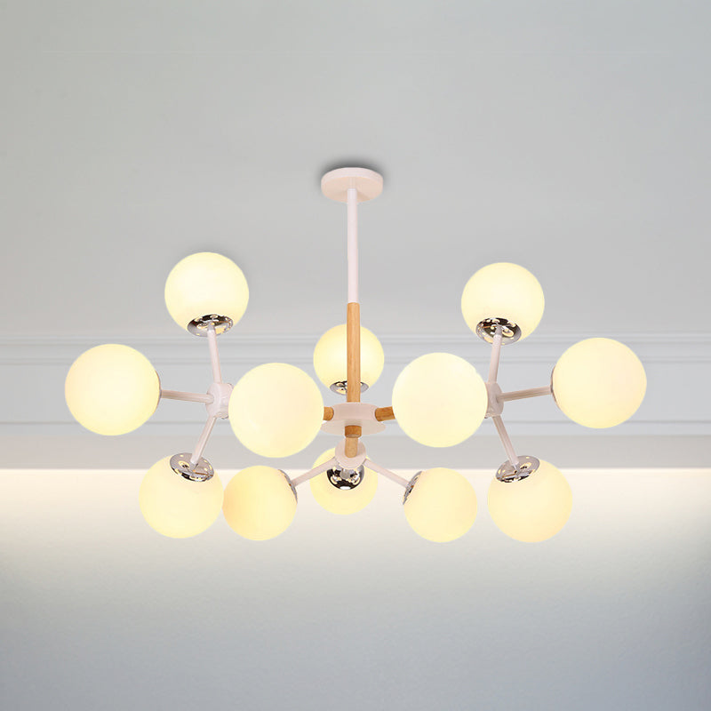 Contemporary Globe Chandelier - White Glass 9/12/16 Head Dining Room Hanging Light Kit